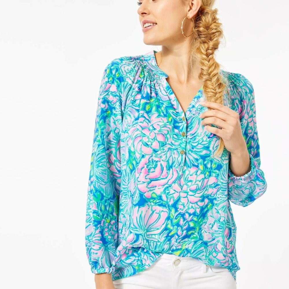Lilly Pulitzer Elsa Sile Blouse in Full Bloom Print